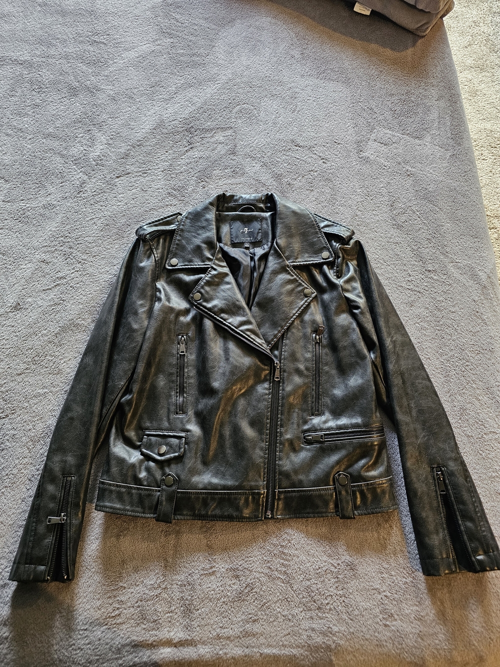 7 For All Mankind Black Leather Moto Jacket